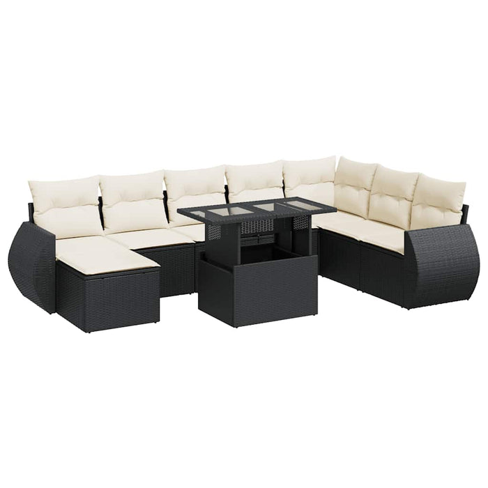 vidaXL Set Divani da Giardino 9 pz con Cuscini Nero in Polyrattan