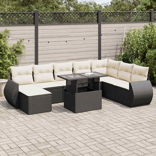 vidaXL Set Divani da Giardino 9 pz con Cuscini Nero in Polyrattan