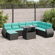 Set Divani da Giardino 9 pz con Cuscini Polyrattan Acacia Nero 3326688