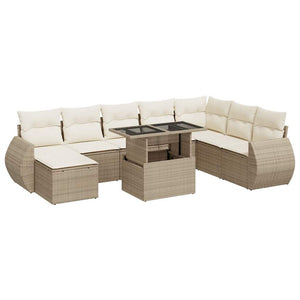 Set Divano da Giardino 9 pz con Cuscini Beige in Polyrattan 3326689