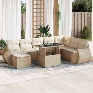 Set Divano da Giardino 9 pz con Cuscini Beige in Polyrattan 3326689