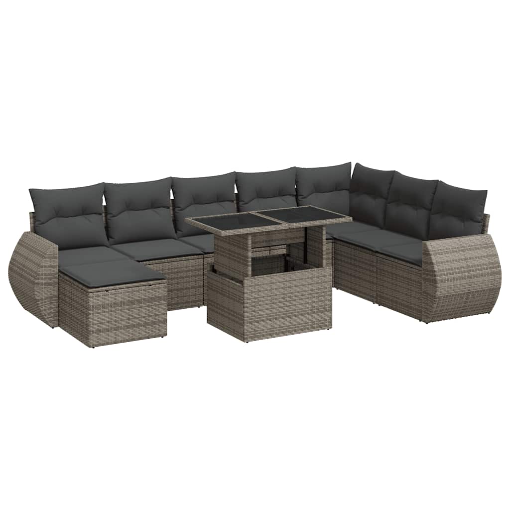 vidaXL Set Divano da Giardino 9 pz con Cuscini Grigio in Polyrattan