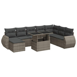 vidaXL Set Divano da Giardino 9 pz con Cuscini Grigio in Polyrattan