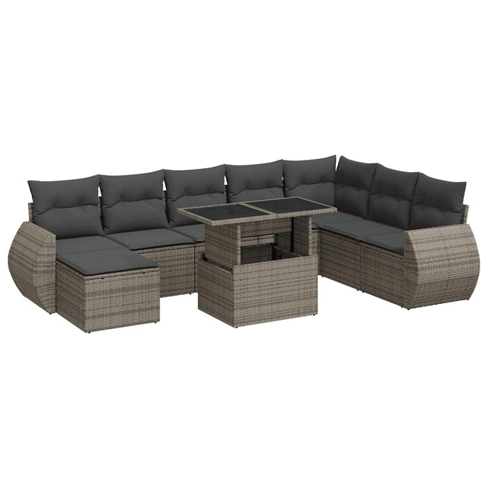 vidaXL Set Divano da Giardino 9 pz con Cuscini Grigio in Polyrattan