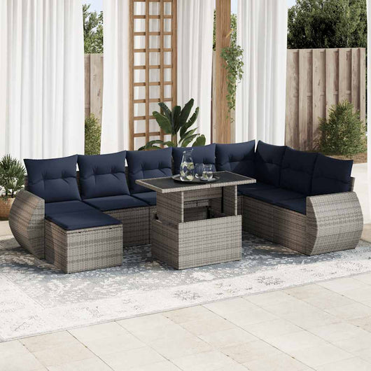vidaXL Set Divani Giardino 9 pz con Cuscini Polyrattan Acacia Grigio