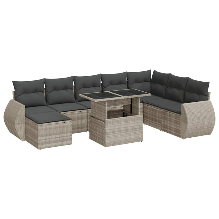 vidaXL Set Divano da Giardino 9pz con Cuscini Grigio Chiaro Polyrattan