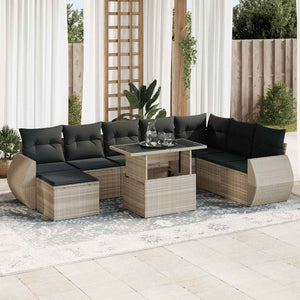 vidaXL Set Divano da Giardino 9pz con Cuscini Grigio Chiaro Polyrattan
