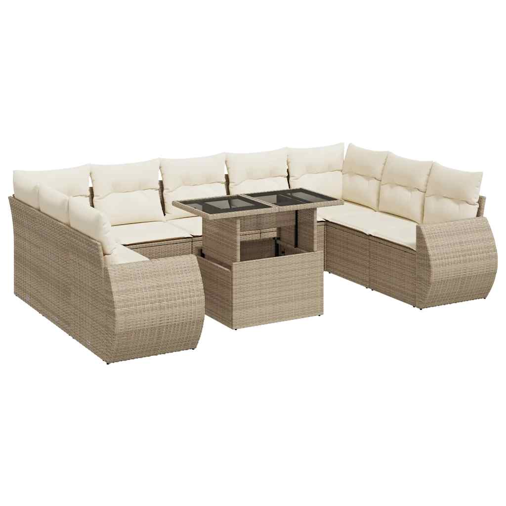 Set Divano da Giardino 10 pz con Cuscini Beige in Polyrattan 3326699