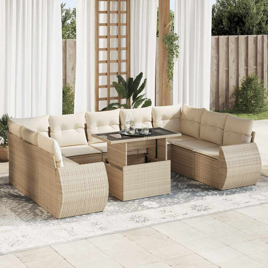 vidaXL Set Divano da Giardino 10 pz con Cuscini Beige in Polyrattan