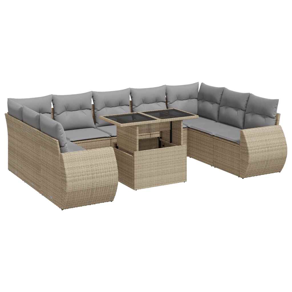 vidaXL Set Divano da Giardino 10 pz con Cuscini Beige in Polyrattan