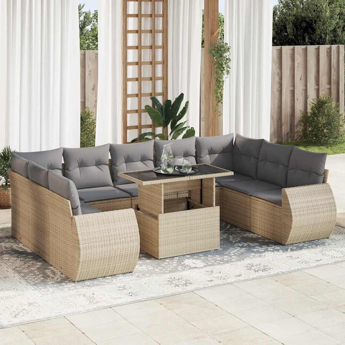 vidaXL Set Divano da Giardino 10 pz con Cuscini Beige in Polyrattan