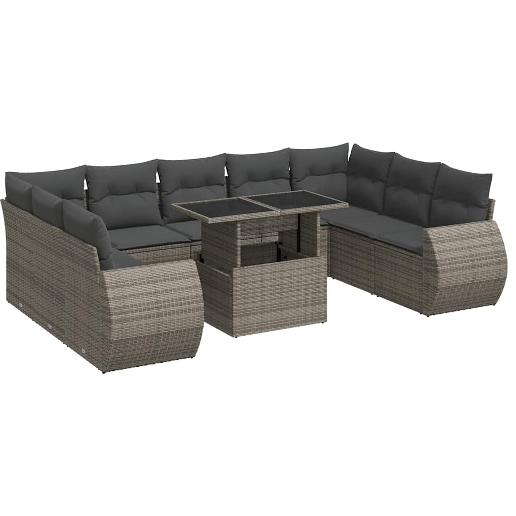 vidaXL Set Divano da Giardino 10 pz con Cuscini Grigio in Polyrattan
