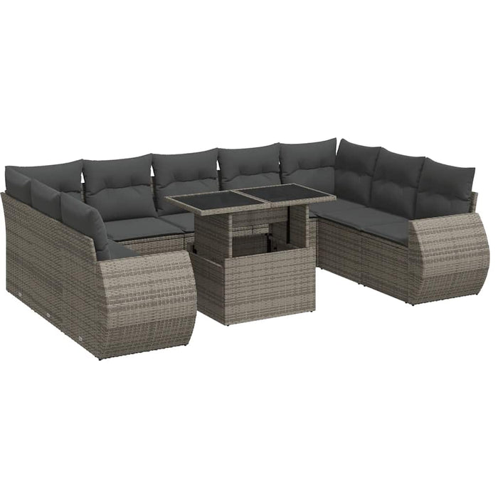 vidaXL Set Divano da Giardino 10 pz con Cuscini Grigio in Polyrattan