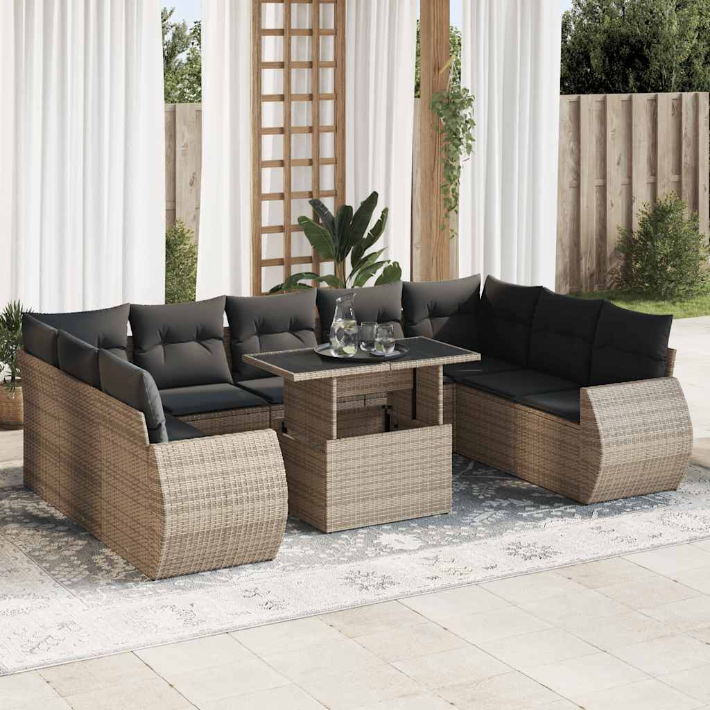 vidaXL Set Divano da Giardino 10 pz con Cuscini Grigio in Polyrattan