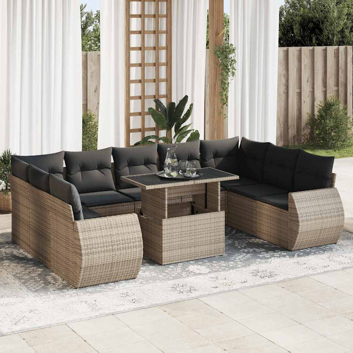 vidaXL Set Divano da Giardino 10 pz con Cuscini Grigio in Polyrattan