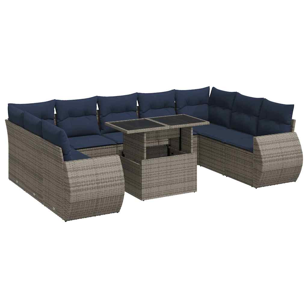 vidaXL Divano Giardino 10 pz con Cuscini Grigio in Polyrattan Acacia
