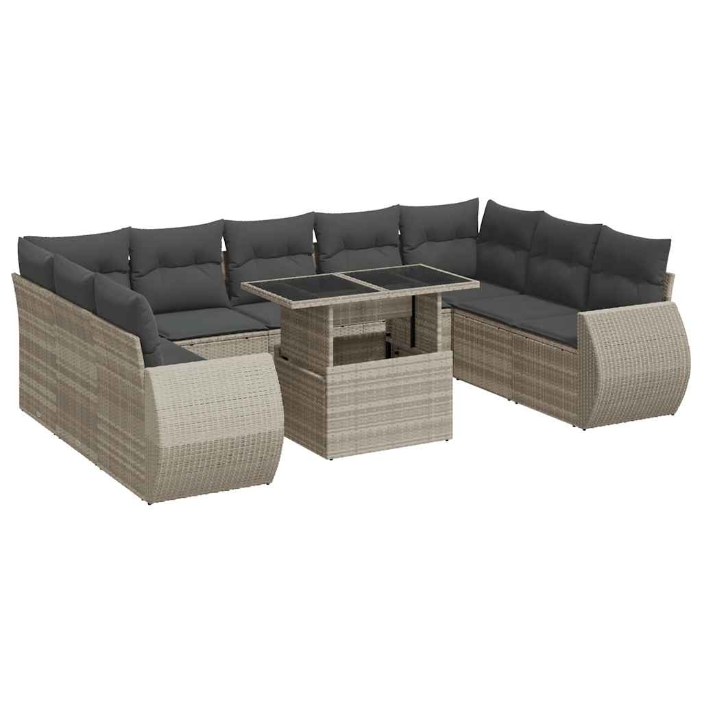 vidaXL Set Divano Giardino 10 pz con Cuscini Grigio Chiaro Polyrattan