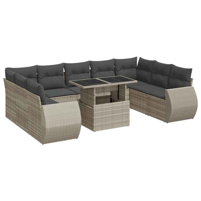 vidaXL Set Divano Giardino 10 pz con Cuscini Grigio Chiaro Polyrattan