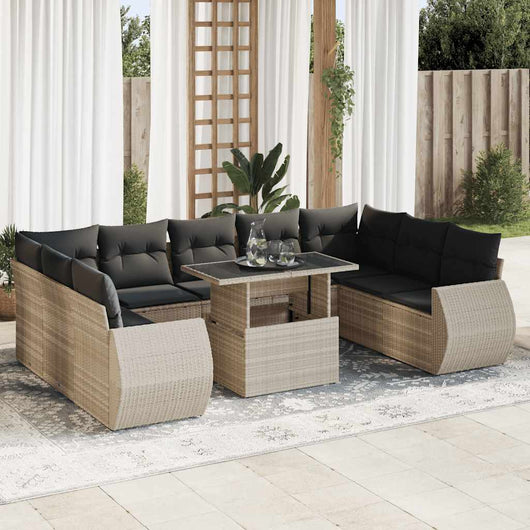 vidaXL Set Divano Giardino 10 pz con Cuscini Grigio Chiaro Polyrattan