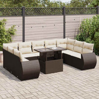 Set Divani da Giardino 10pz con Cuscini in Polyrattan Marrone