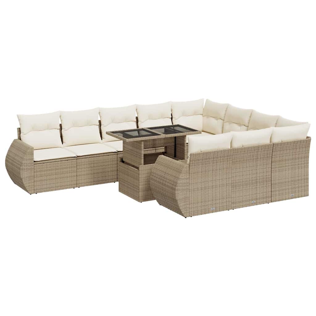 vidaXL Set Divani da Giardino 11 pz con Cuscini Beige in Polyrattan