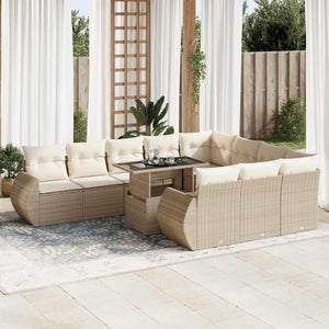 vidaXL Set Divani da Giardino 11 pz con Cuscini Beige in Polyrattan