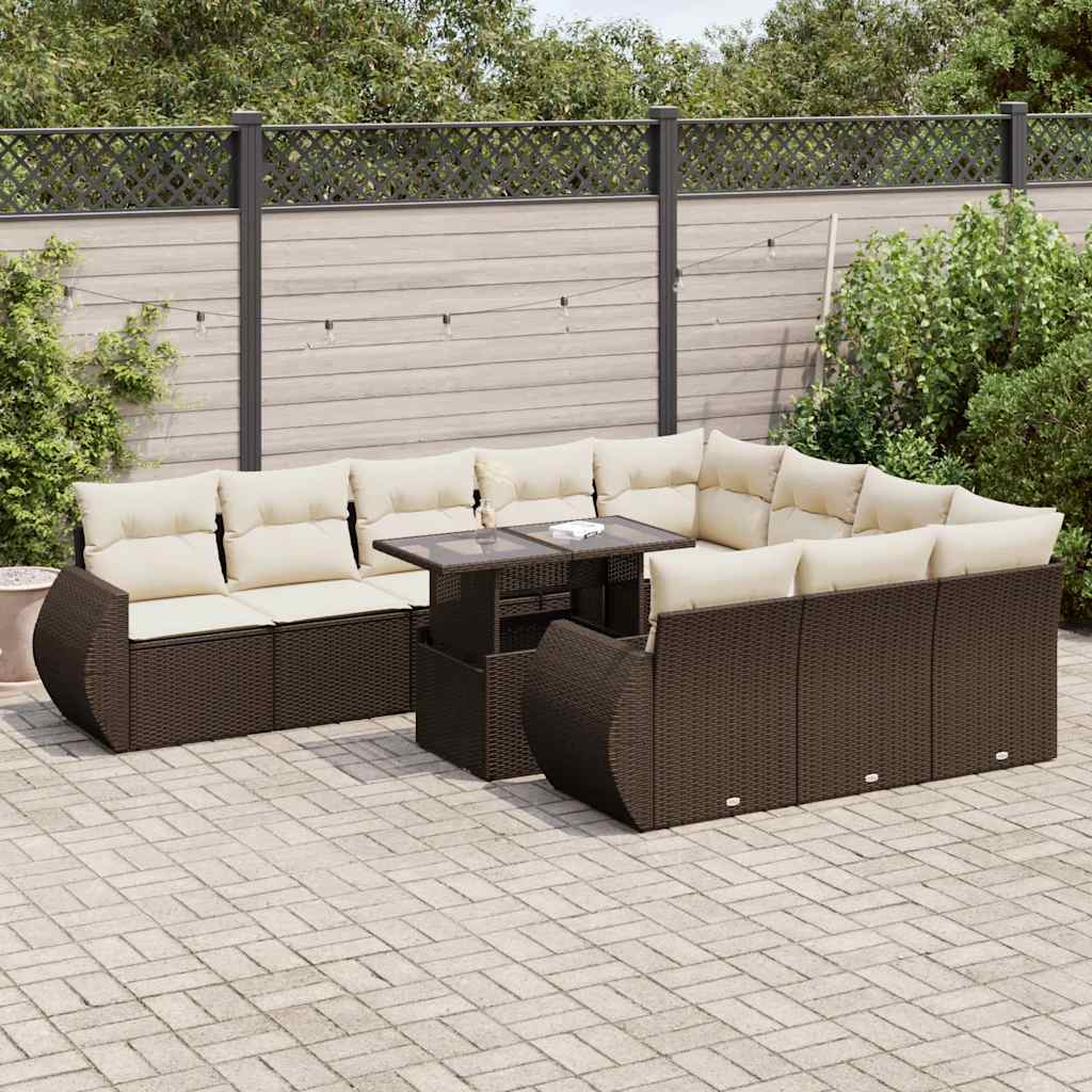 vidaXL Set Divani da Giardino 11 pz con Cuscini Polyrattan Marrone