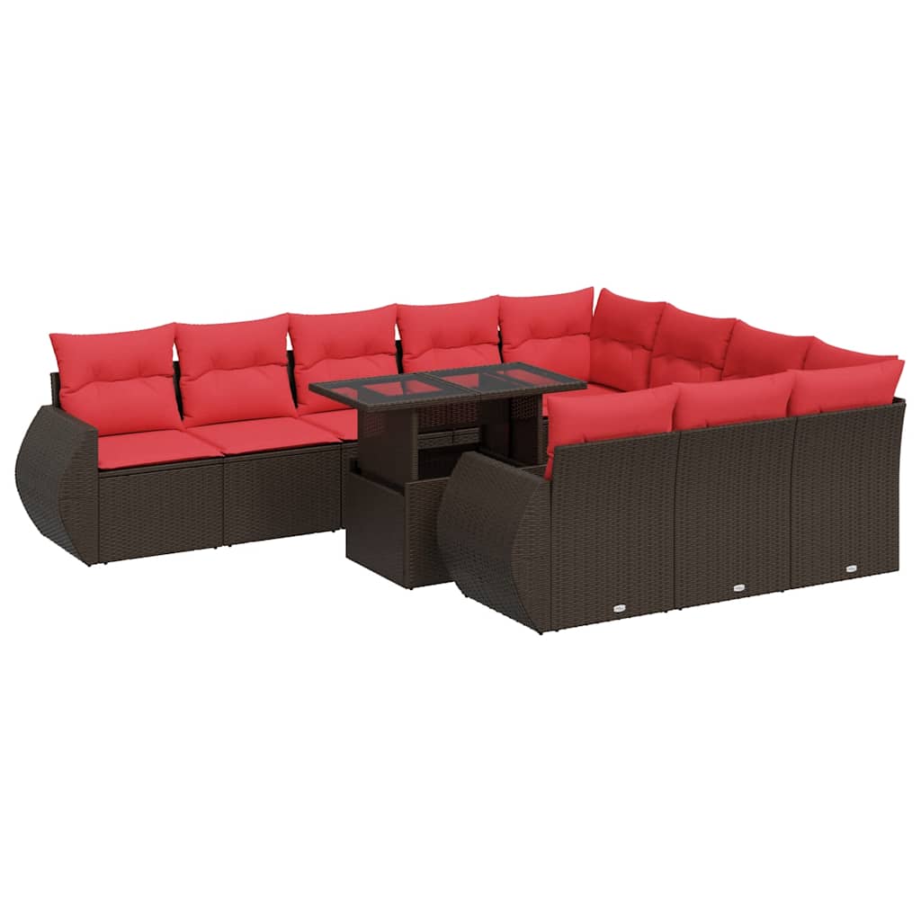 vidaXL Set Divani Giardino 11 pz con Cuscini Polyrattan Marrone Acacia