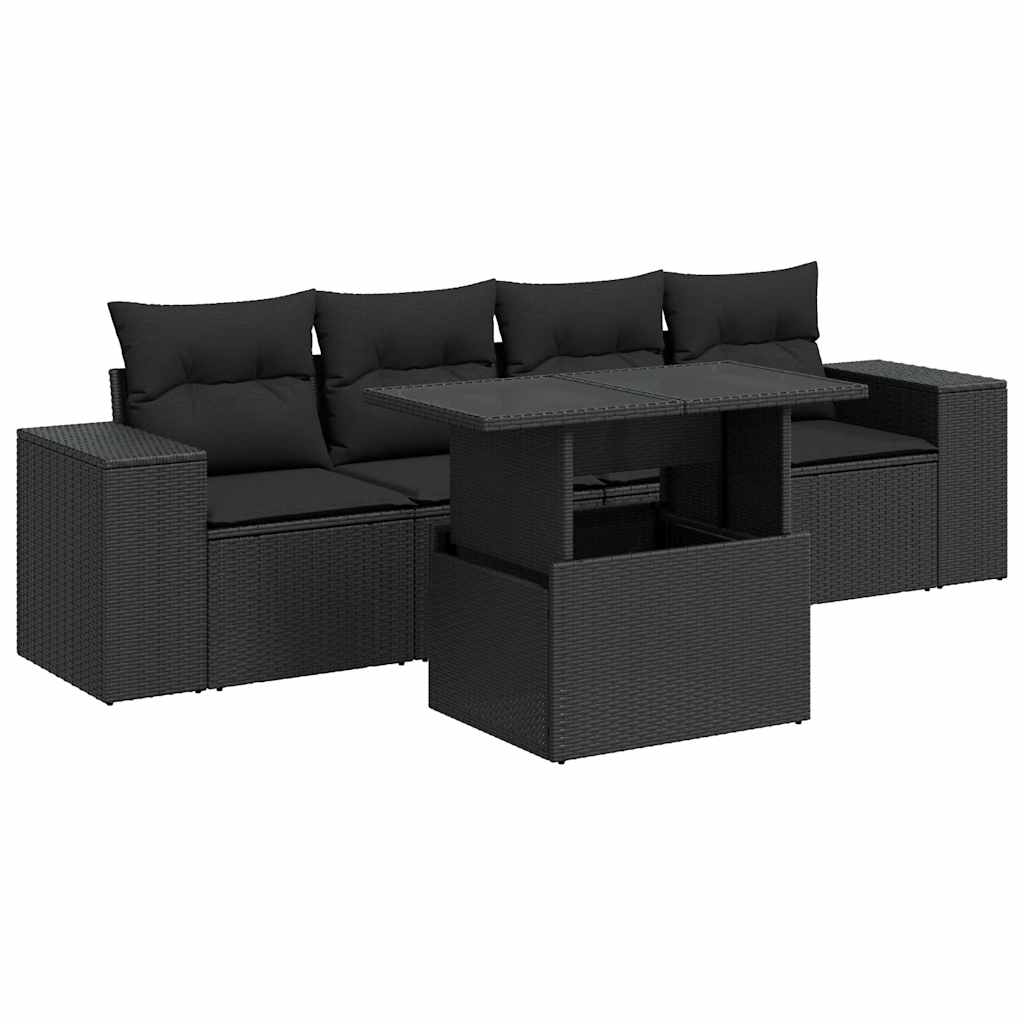 vidaXL Set Divani da Giardino 5 pz con Cuscini in Polyrattan Nero