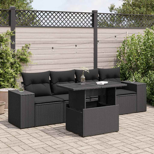 vidaXL Set Divani da Giardino 5 pz con Cuscini in Polyrattan Nero