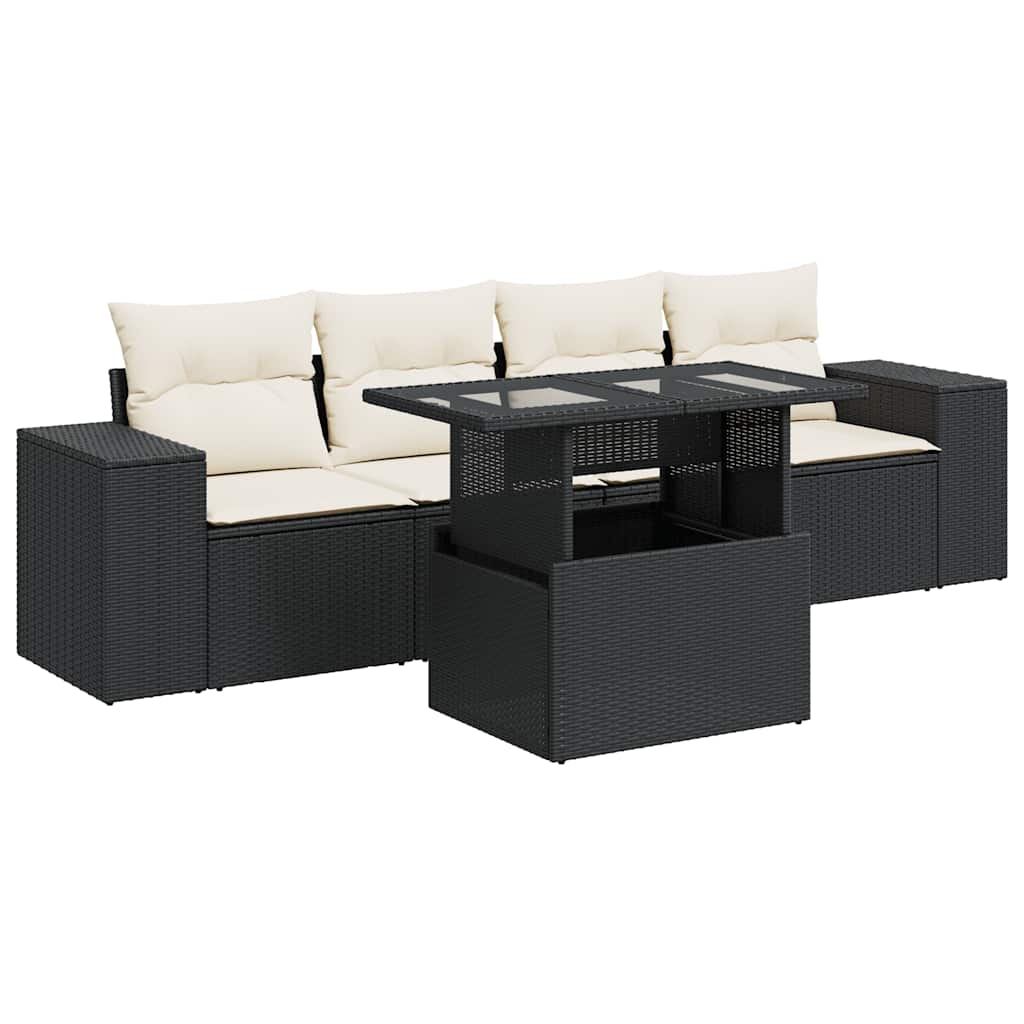 vidaXL Set Divani da Giardino 5 pz con Cuscini in Polyrattan Nero