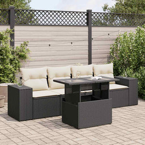 vidaXL Set Divani da Giardino 5 pz con Cuscini in Polyrattan Nero