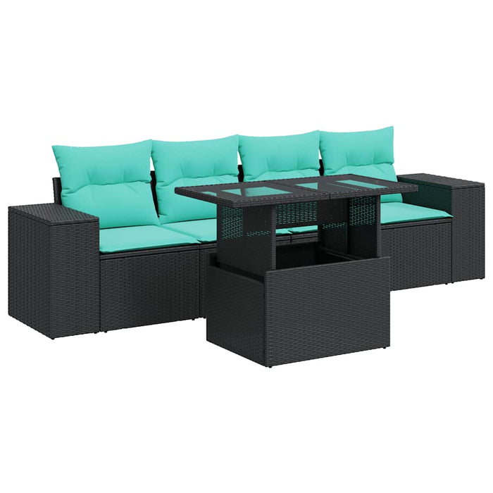 Set Divani da Giardino 5 pz con Cuscini Nero Polyrattan Acacia 3326718