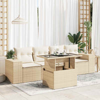 Set Divano da Giardino 5 pz con Cuscini Beige in Polyrattan