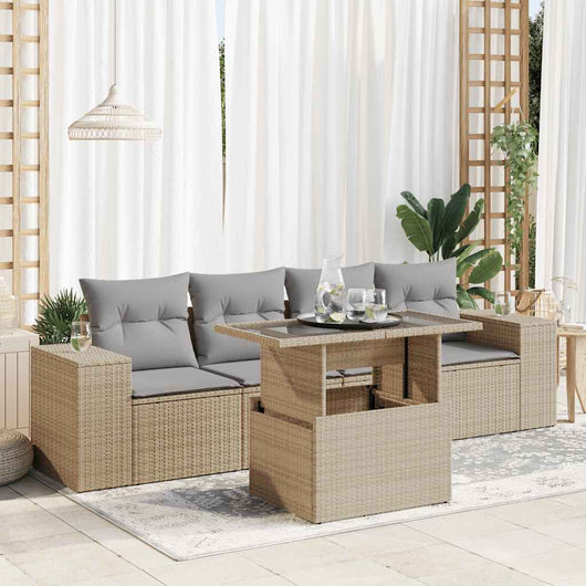 vidaXL Set Divano da Giardino 5 pz con Cuscini Beige in Polyrattan