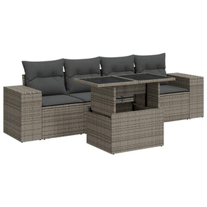 Set Divano da Giardino 5 pz con Cuscini Grigio in Polyrattan 3326721