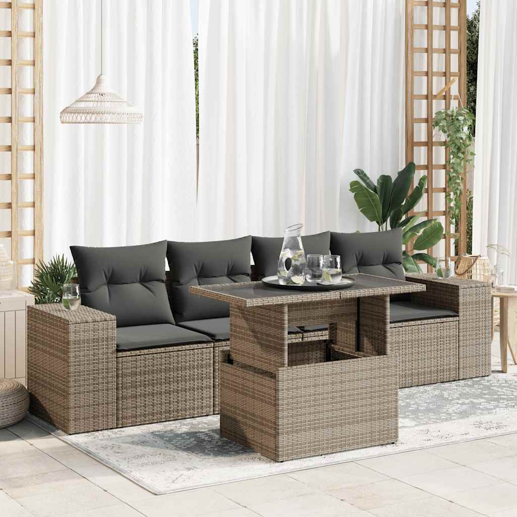 vidaXL Set Divano da Giardino 5 pz con Cuscini Grigio in Polyrattan