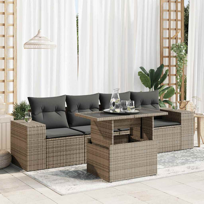 vidaXL Set Divano da Giardino 5 pz con Cuscini Grigio in Polyrattan