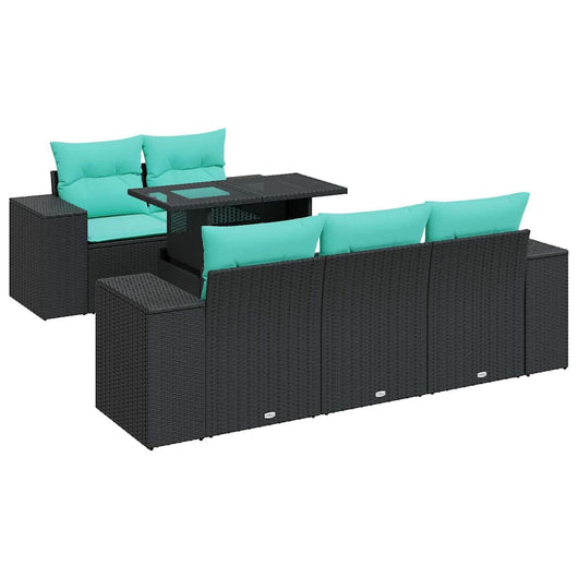 Set Divano da Giardino 6 pz con Cuscini Nero Polyrattan Acacia 3326728