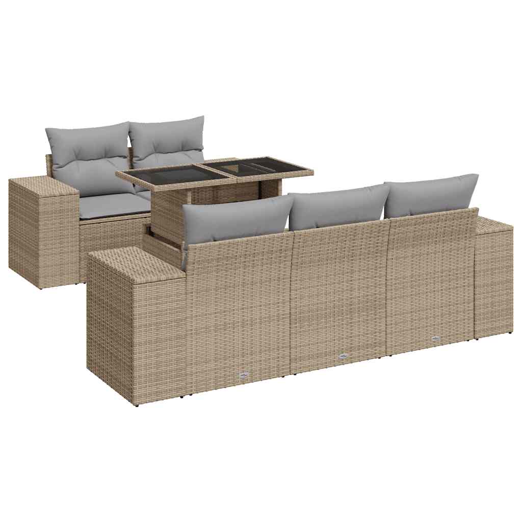 Set Divano da Giardino 6 pz con Cuscini Beige in Polyrattan 3326730