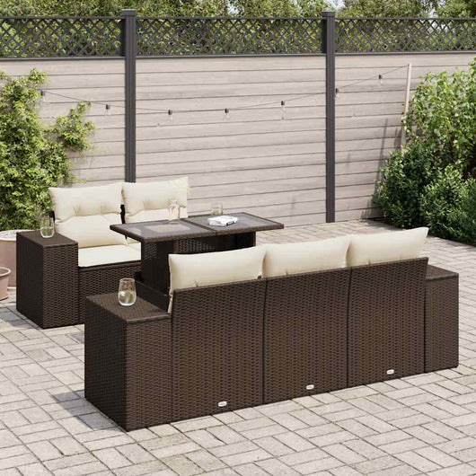 vidaXL Set Divano da Giardino 6 pz con Cuscini Marrone in Polyrattan