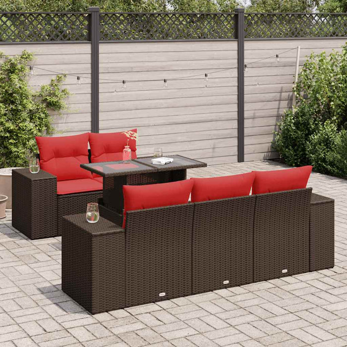 vidaXL Set Divano Giardino 6 pz con Cuscini Marrone Polyrattan Acacia