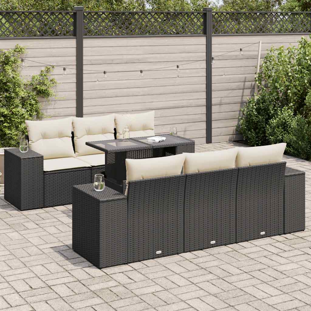 vidaXL Set Divani da Giardino con Cuscini 7pz Nero Polyrattan