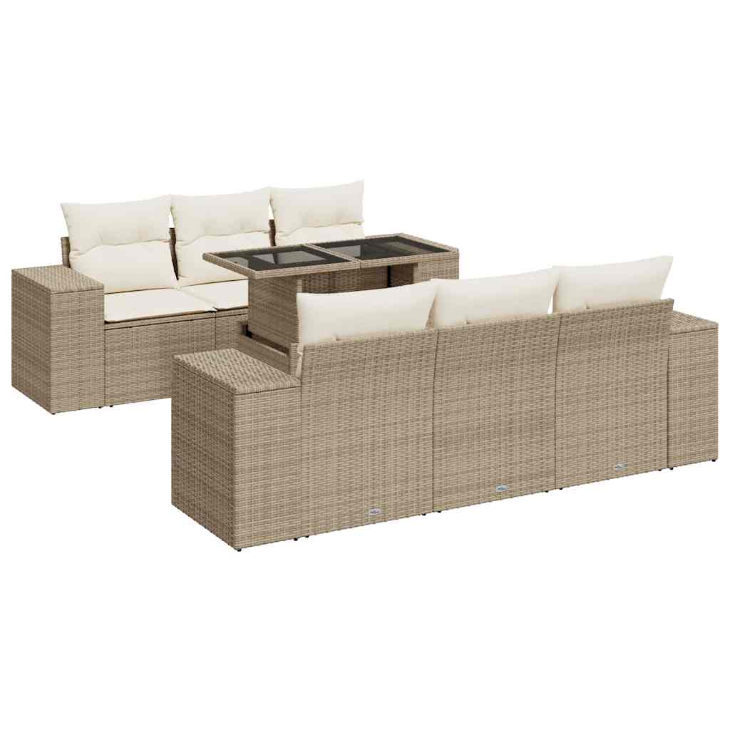 Set Divani da Giardino 7 pz con Cuscini Beige in Polyrattan 3326739