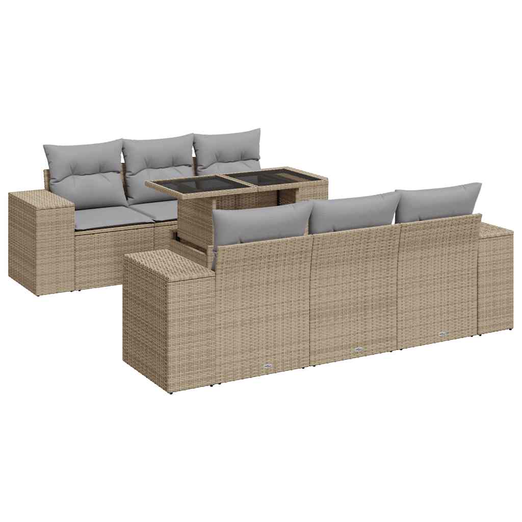 vidaXL Set Divani da Giardino 7 pz con Cuscini Beige in Polyrattan