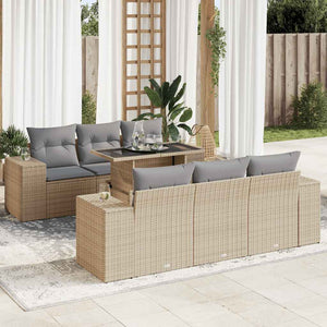 vidaXL Set Divani da Giardino 7 pz con Cuscini Beige in Polyrattan