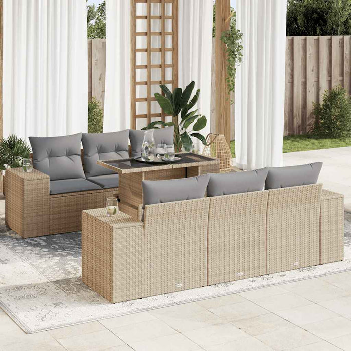 vidaXL Set Divani da Giardino 7 pz con Cuscini Beige in Polyrattan