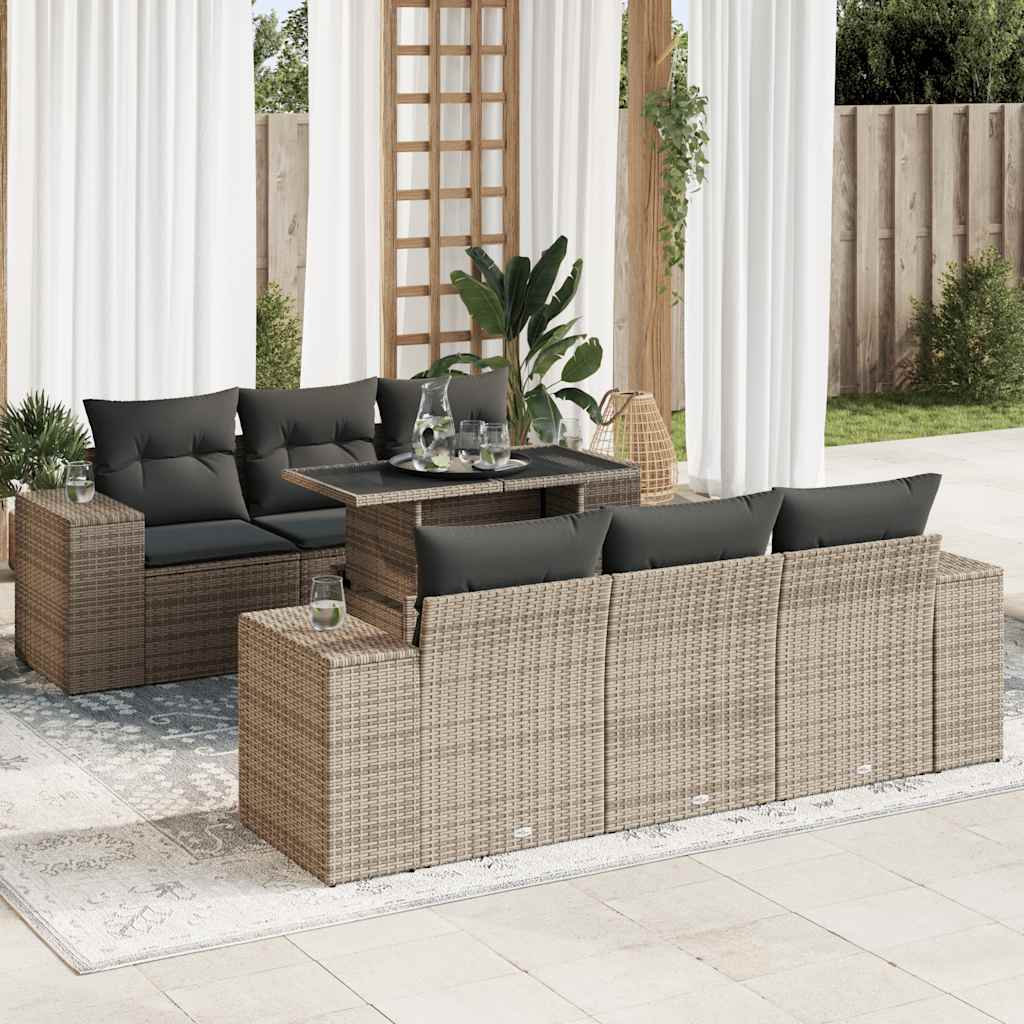 vidaXL Set Divani da Giardino 7 pz con Cuscini Grigio in Polyrattan