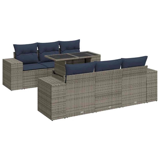 vidaXL Set Divani da Giardino 7pz con Cuscini Grigio Polyrattan Acacia
