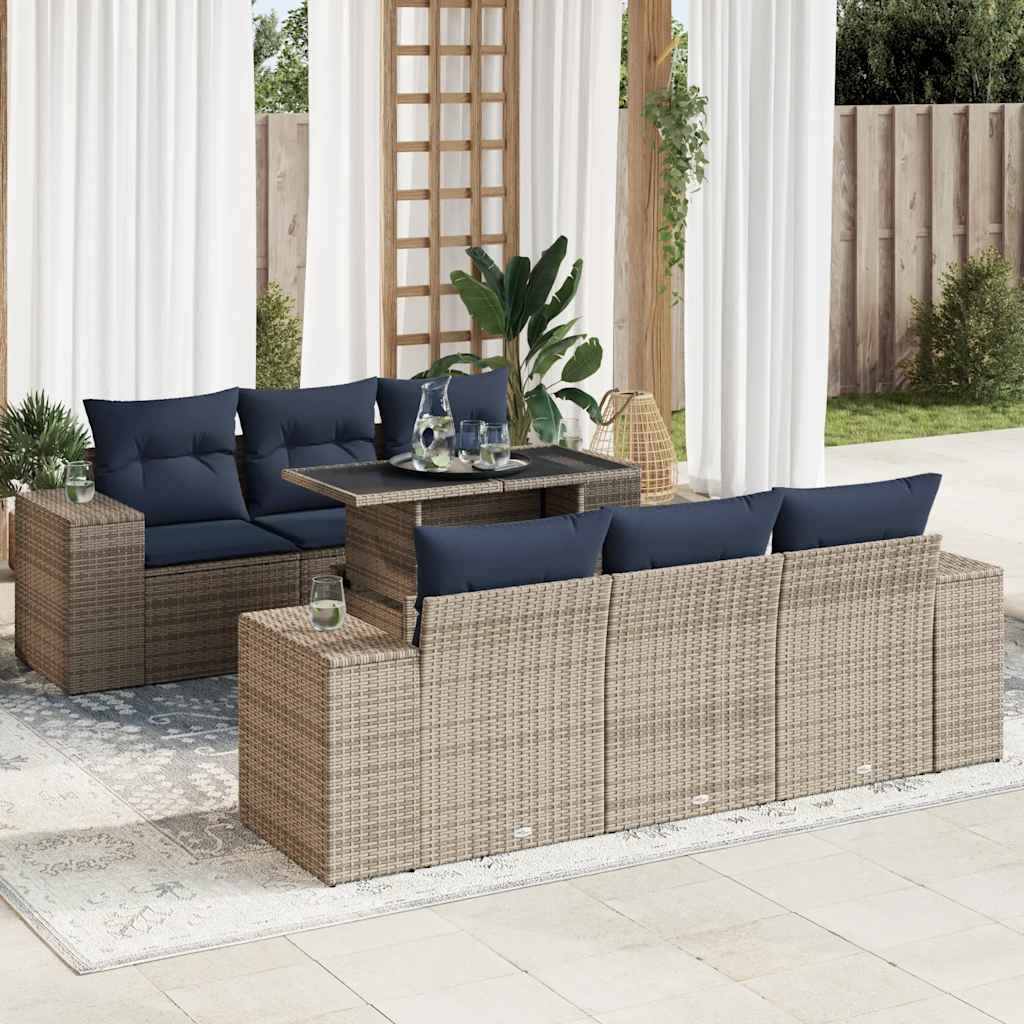 vidaXL Set Divani da Giardino 7pz con Cuscini Grigio Polyrattan Acacia